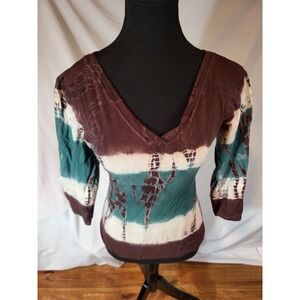 Vintage Baba Tie Dye Size S 3/4 Sleeve V Neck Tee Shirt Top